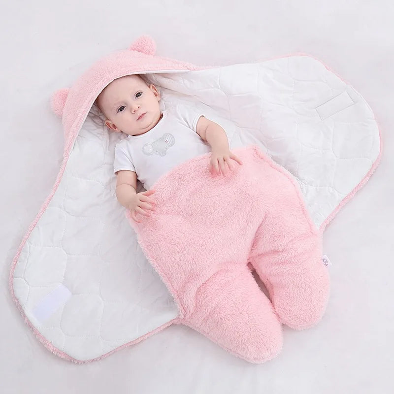 2024 Autumn Winter Infant Toddler Thicken Cashmere Receiving Blankets 0-6M Newborn Sleeping Bag Swaddling Kids Accessories