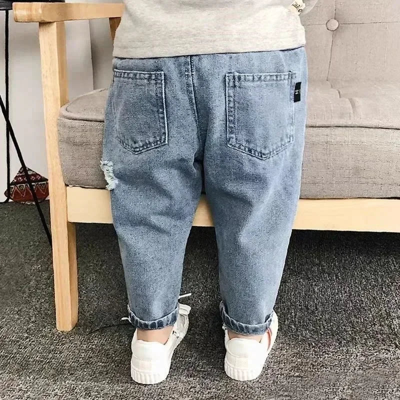 Boys Casual Jeans Children Denim Ripped Jeans Kids Trousers Toddler Girl Fall Clothes 2 3 4 5 Years Baby Harem Pants Baggy Jeans