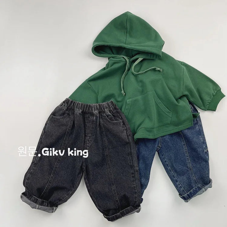 2025 Spring New Children Vintage Denim Trousers Toddler Boys Girls Loose Straight Leg Pants Kids Fashion Casual Versatile Jeans