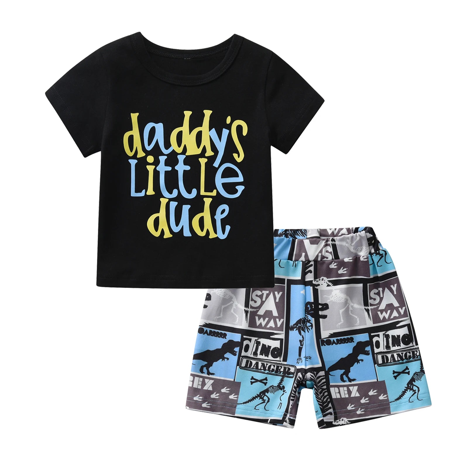 Kukitty New Summer Toddler Baby Boys 2pcs Clothes Set Fashion Printed Cotton Short Sleeve T-shirt Top and Short Pants Outfit Set