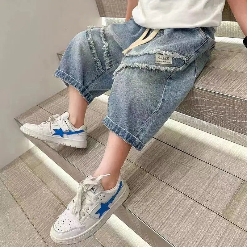 Boys' Pants Summer Thin Children's Seven Inch Denim Shorts Fashionable Loose Jeans 90-160cm