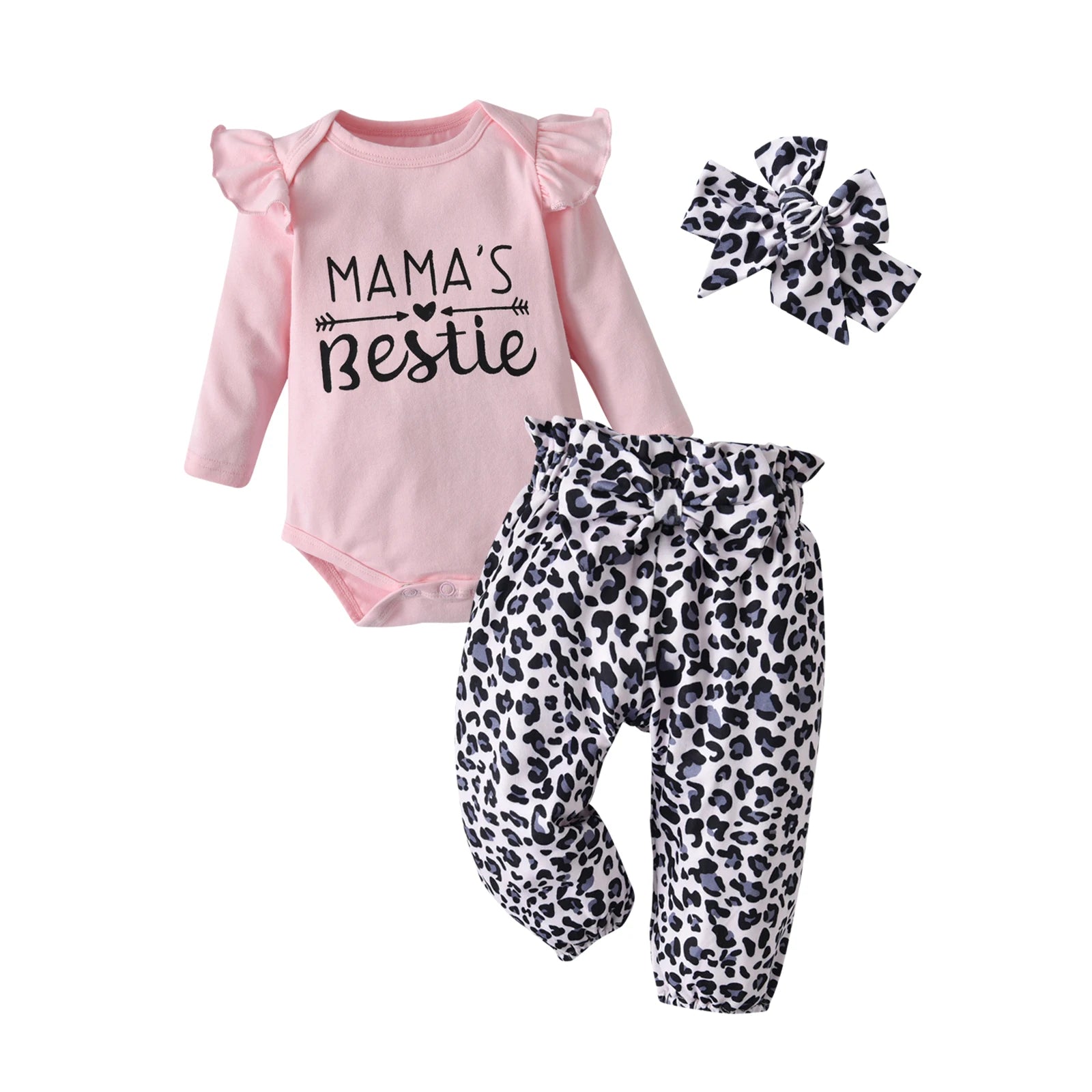 Newborn infant Baby Girls Fashion Clothes Set Letters Printed Cotton Long Sleeve Bodysuit Top + Hearts Pattern Pants + Headband