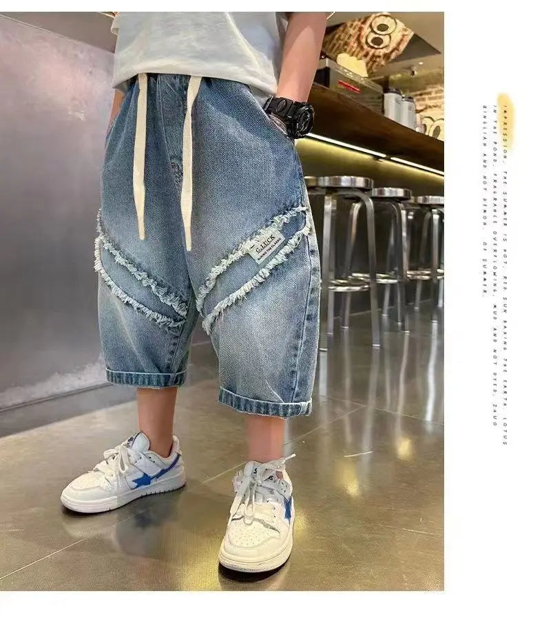 Boys' Pants Summer Thin Children's Seven Inch Denim Shorts Fashionable Loose Jeans 90-160cm