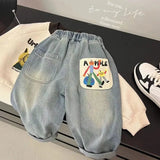 Children's Jeans Spring and Autumn Cartoon Boys and Girls Comfortable Soft Cotton Jeans Casual Pants Children's Baby Pants1-7Y