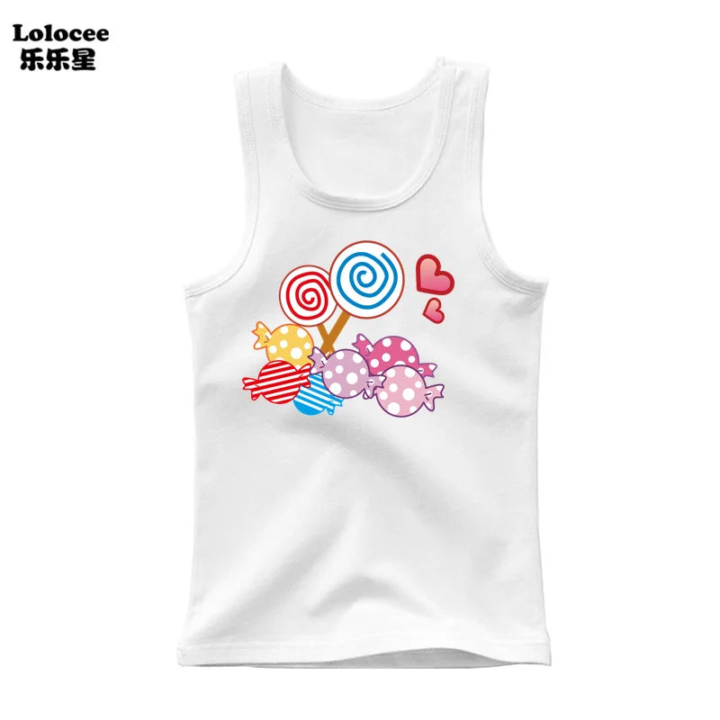 2024 Summer Girls Cute Cat Print  Vest Princess Girl Fashion Tank Top Kids Sleeveless T-shirt 3-14y