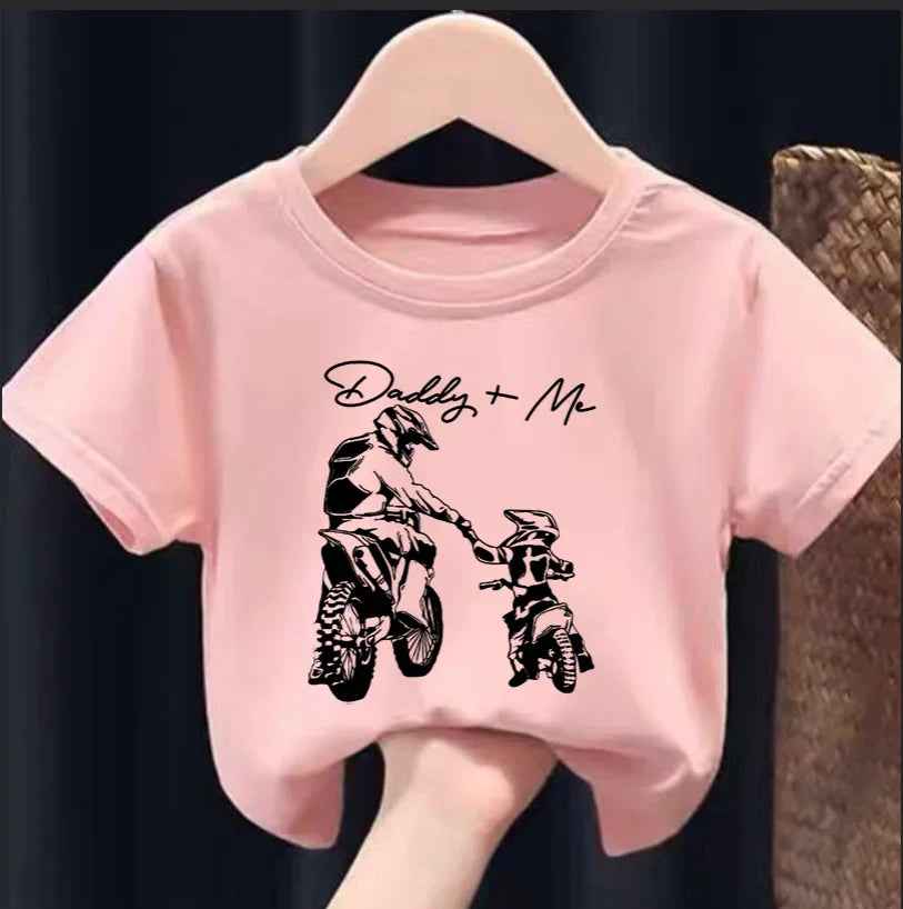 Boys "Daddy + Me" Riding Motorcycle Round Neck T-shirt Tee Top Casual Soft Comfortable for Summer Kids  Boys Clothes Best Seller