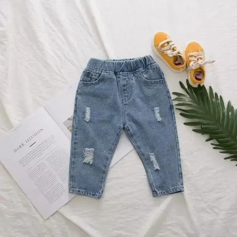 Boys Casual Jeans Children Denim Ripped Jeans Kids Trousers Toddler Girl Fall Clothes 2 3 4 5 Years Baby Harem Pants Baggy Jeans