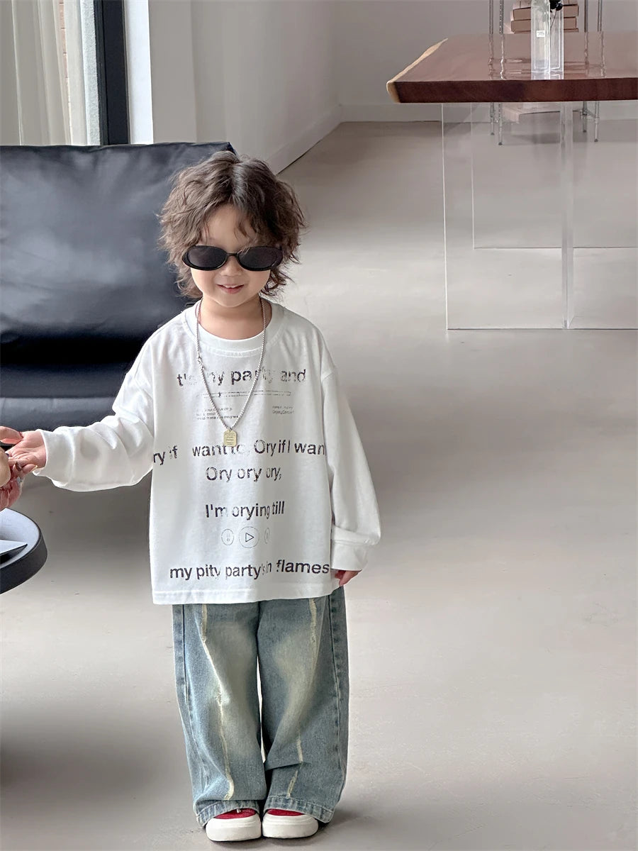 Baby autumn pants boys autumn version of Korean children's wear 2024 new pants in the wear-and-tear jeans trend