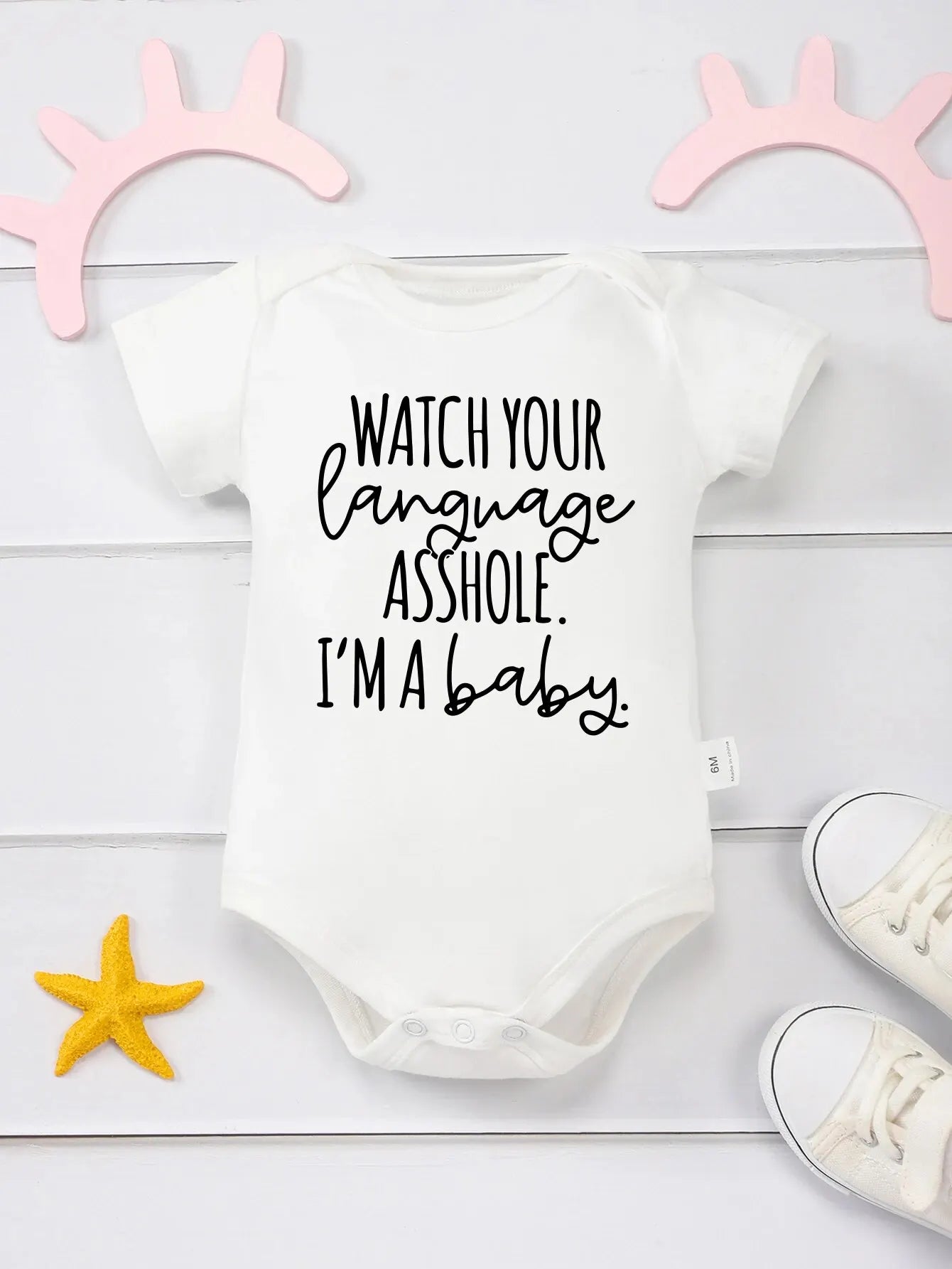 Funny Creative Newborn Girl Boy Clothes Watch Your Language Printed Cotton Infant Onesie Trend New Toddler Jumpsuit Short Sleeve