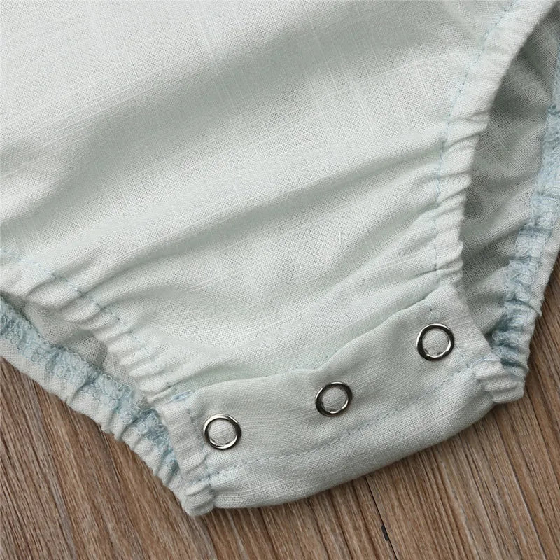 0-36months Newborn Bodysuits Summer Ruffles Playsuit For Baby Girl Solid White Beige Button Backless Infant Boy Sunsuit Playsuit