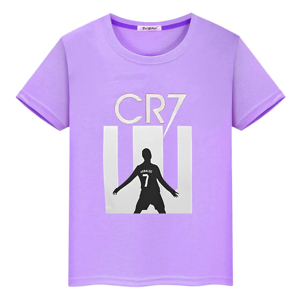 Football fan CR7 t shirt for kids boy 10years Cotton anime Short y2k one piece Ronaldo print Tops pride tshirt kids clothes girl