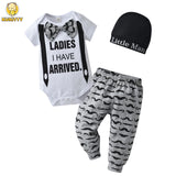 Kukitty 3Pcs Newborn Infant Baby Boy Clothes Sets Cotton Short Sleeve Romper Top + Pants + Hats Fashion Outfit for Boys