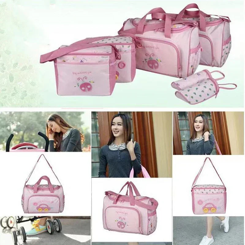 4-piece Set Baby Diaper Bag with Diaper Changing Pad Travel Portable Mommy Bag Baby Bottle Cover Baby Essentials Storage Bags