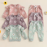 Toddler Kids Clothes Girls Clothing Floral Print Long Sleeve Loose Pullover Sweatshirts+Pocket Pants Sets