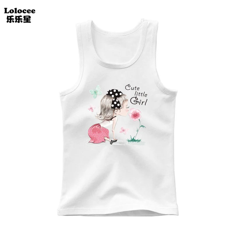 2023 New Girls Cute Singlet Underwear Princess Cotton Tank Tops Cartoon Kawaii Girl Print Sleeveless Shirt