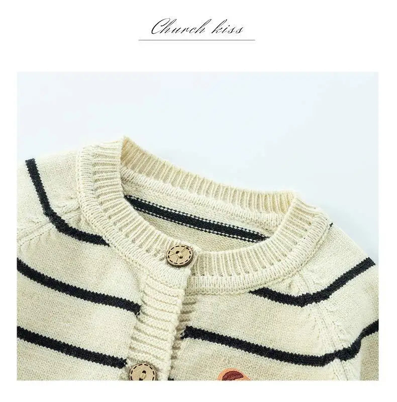 Spring Autumn 0-3 Years Baby Boys Sweater Striped 3D Bear Single Breasted Newborn Boys Knitwear Elastic Hem Infant Boys Knitwear