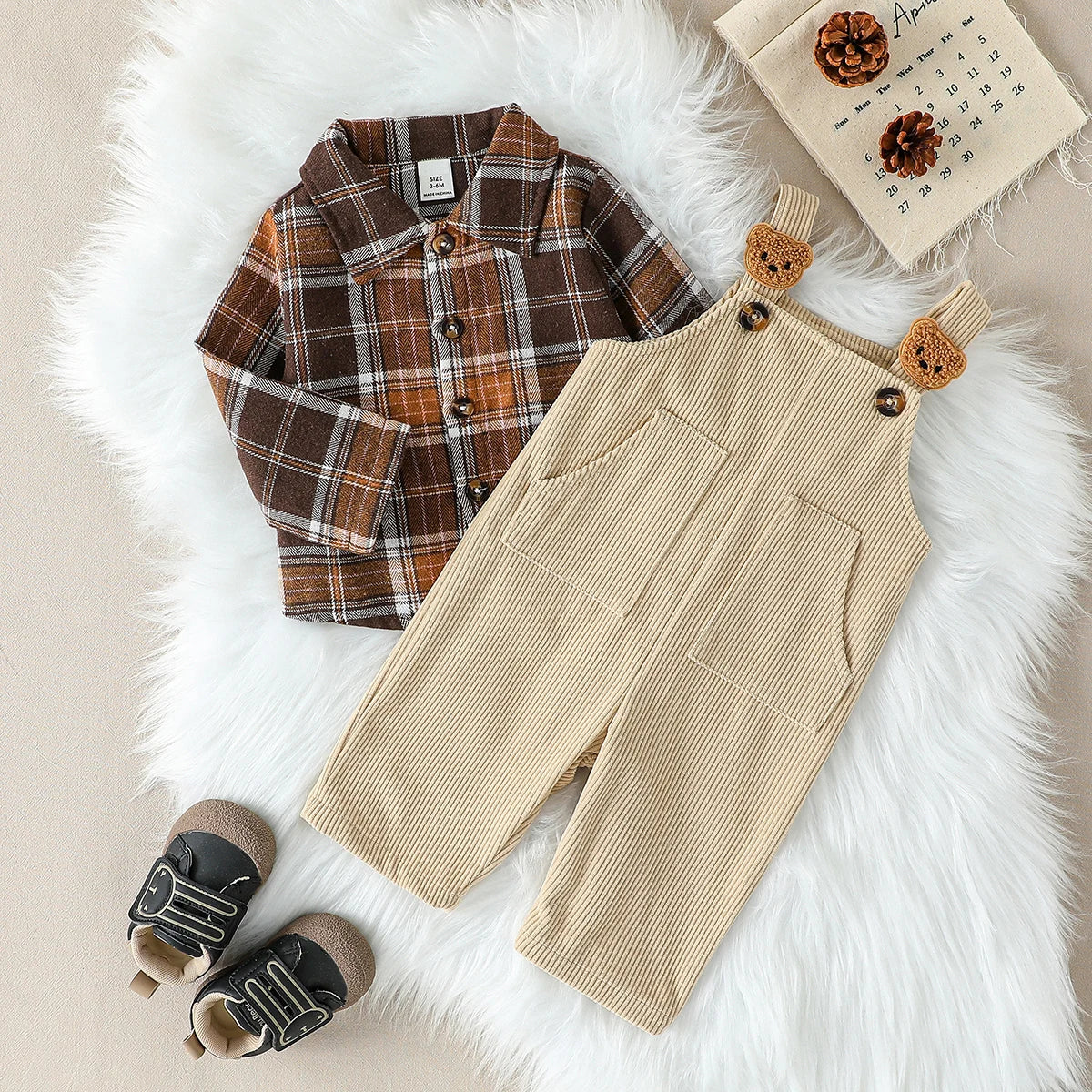 Spring Autumn Baby Boys Long Sleeve Plaid Shirt Children's Clothing +Jumpsuit Overalls Romper 2Pieces Leisure Suit For 1-3Y