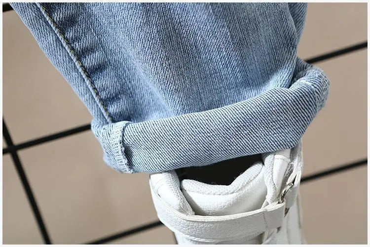 Children's Jeans Trousers Spring and Autumn Pants Boys' Stretch Pant 2023 New Boys' Baby Loose Print Feet Pants