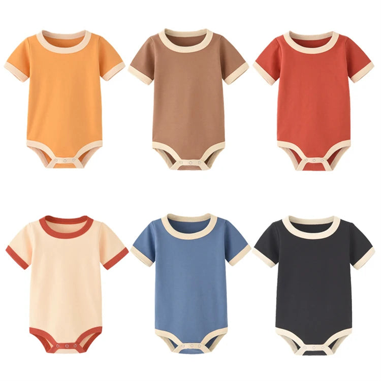 Color Matching Newborn Baby Organic Cotton Summer Rompers Short Sleeve Soft Skin-friendly Romper Pajamas Infant Tops Jumpsuit