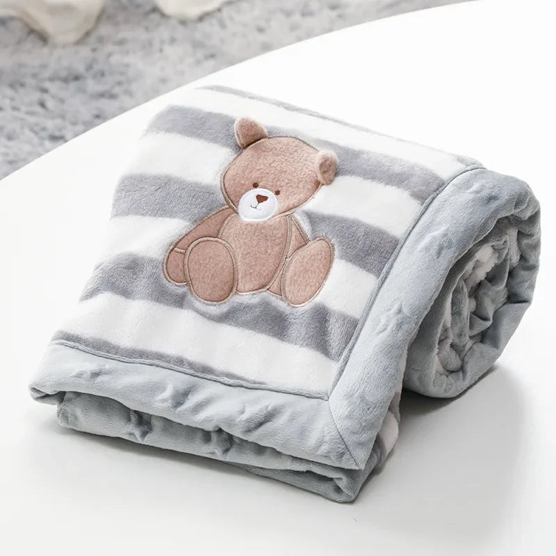 Flannel Baby Blanket Cartoon Embroidery Newborn Receiving Blanket for Children Baby Boy Girl Stroller Cover Bedding Quilts Stuff