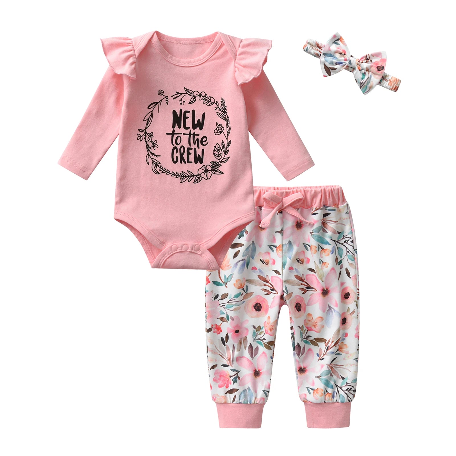 Preemie Newborn infant Baby Girls Cute Long Sleeve Clothes Set Thin Cotton Romper Bodysuit Top and Floral Pants with Headband