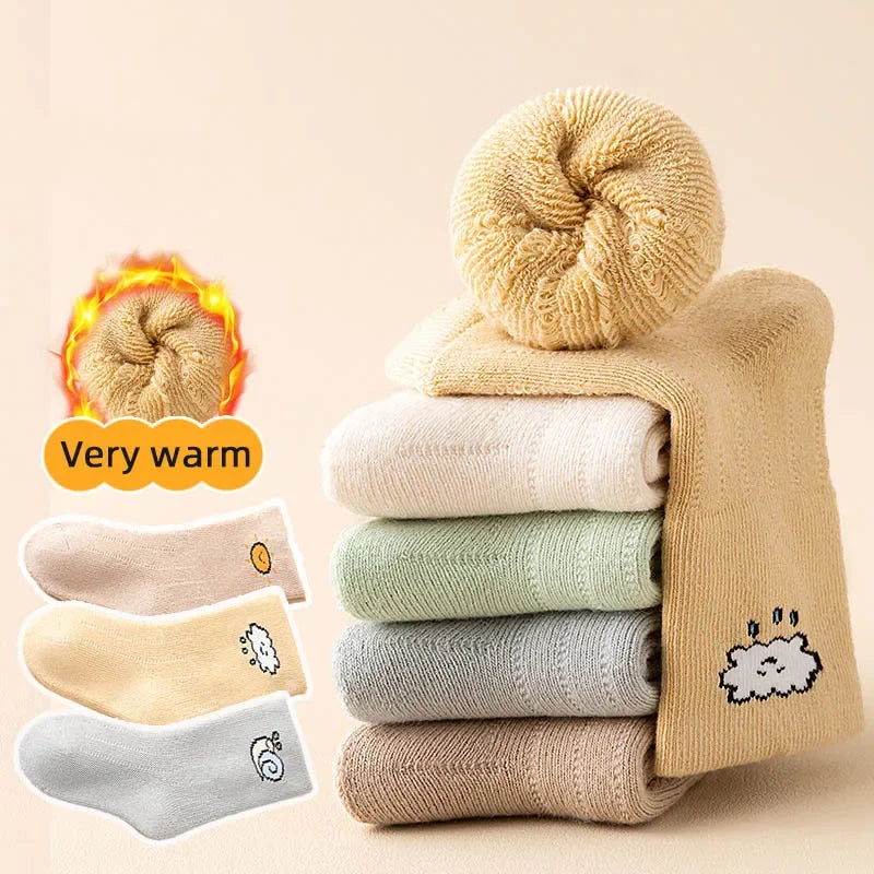 3 Pairs/Lot Cute Cartoon Newborn Infant Socks For Baby Winter Anti-Cold Warm Socks Thick Plush Kids Mid Tube Sock