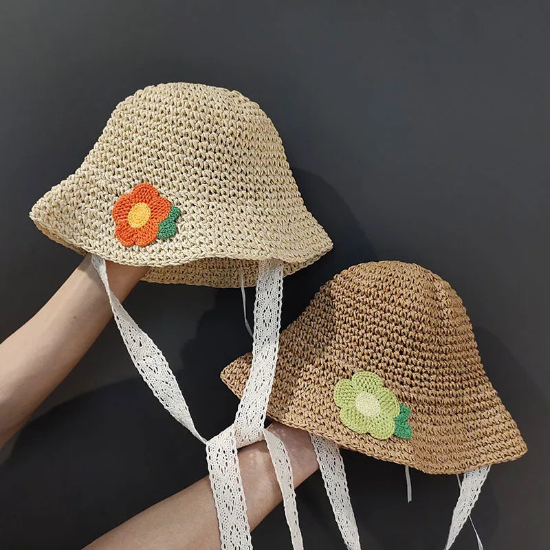 Children's Summer Hat Sunshade Lace Straw Baby Girl Cap Girls Baby Sunscreen Beach Hat Beach Children Panama Hat Princess