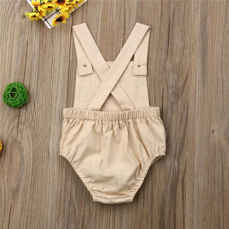 0-36months Newborn Bodysuits Summer Ruffles Playsuit For Baby Girl Solid White Beige Button Backless Infant Boy Sunsuit Playsuit