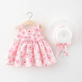 New Summer Girl Dress Sweet Sleeveless Small Flower Print Big Bow Cotton Cloth Dress Set of 2 Suitable for 0-3 Years Old