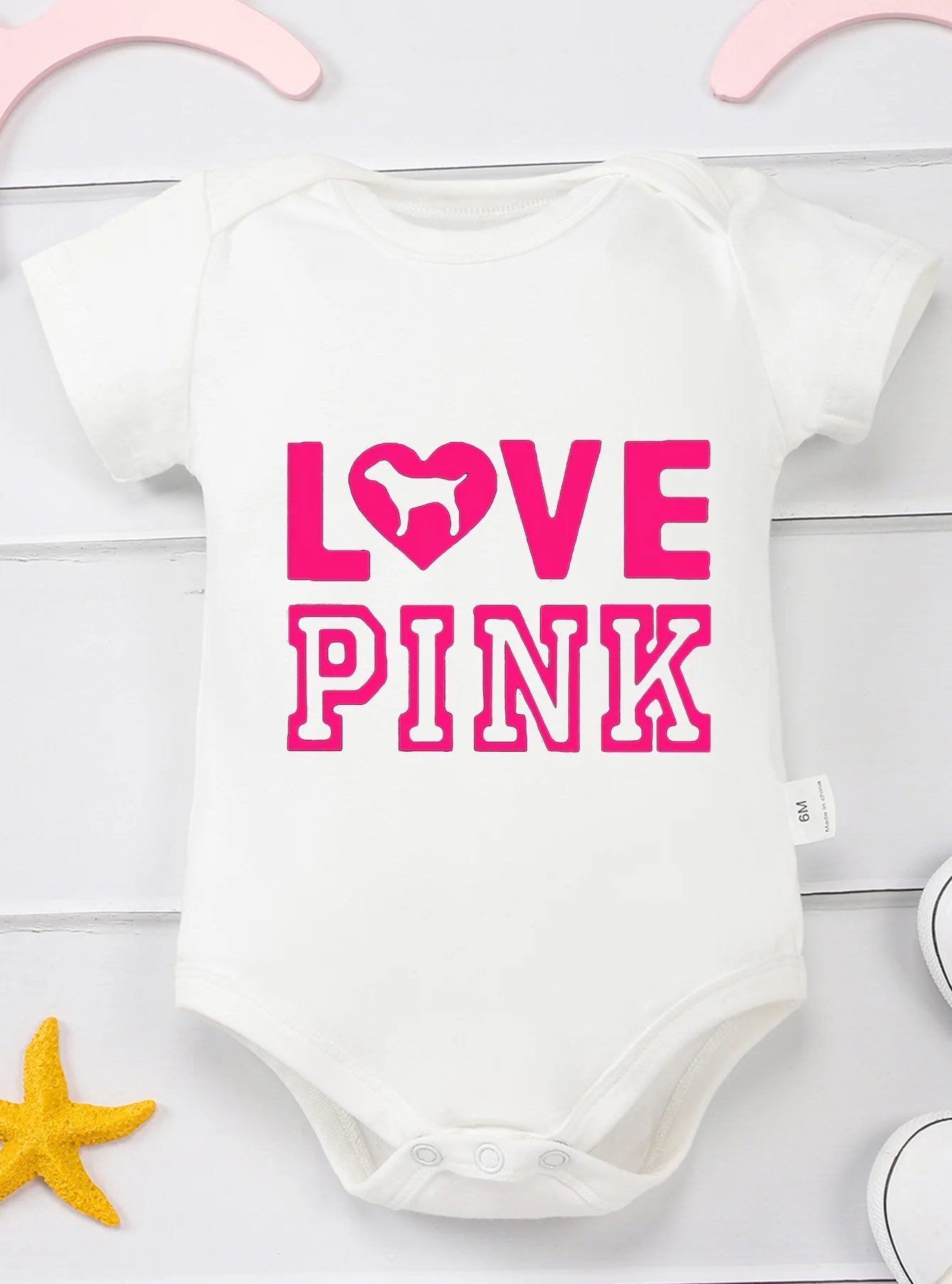 Baby Girl Boy High Quality Infant Fashion Love Pink Printing Bodysuit Newborn Clothes Rompers Jumpsuit Toddler Trendy