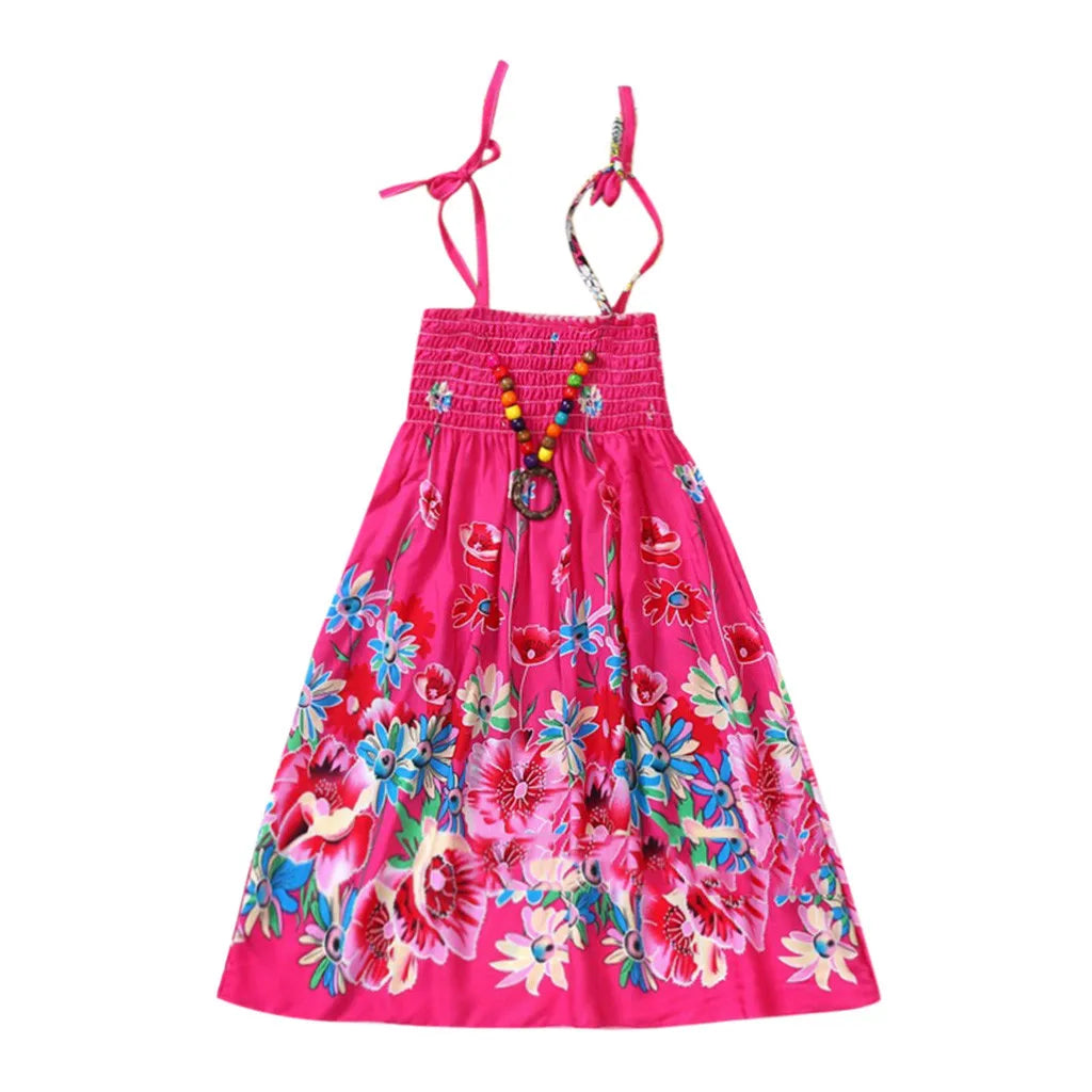 2024 Summer Dress Infant Kids Girls Baby Clothes Vestidos Floral Bohemian Beach Straps Dress  детская одежда Ropa Para NiñAs