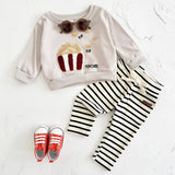 Baby Boy Clothes Cartoon Popcorn Infant Outfit Top Pants 2Pcs Autumn Long Sleeve Sweatshirt Newborn Girl Kids Children Clothing