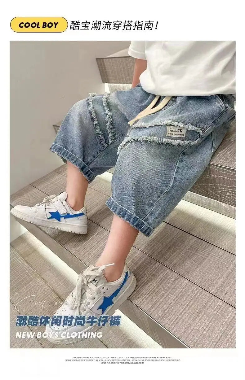 Boys' Pants Summer Thin Children's Seven Inch Denim Shorts Fashionable Loose Jeans 90-160cm