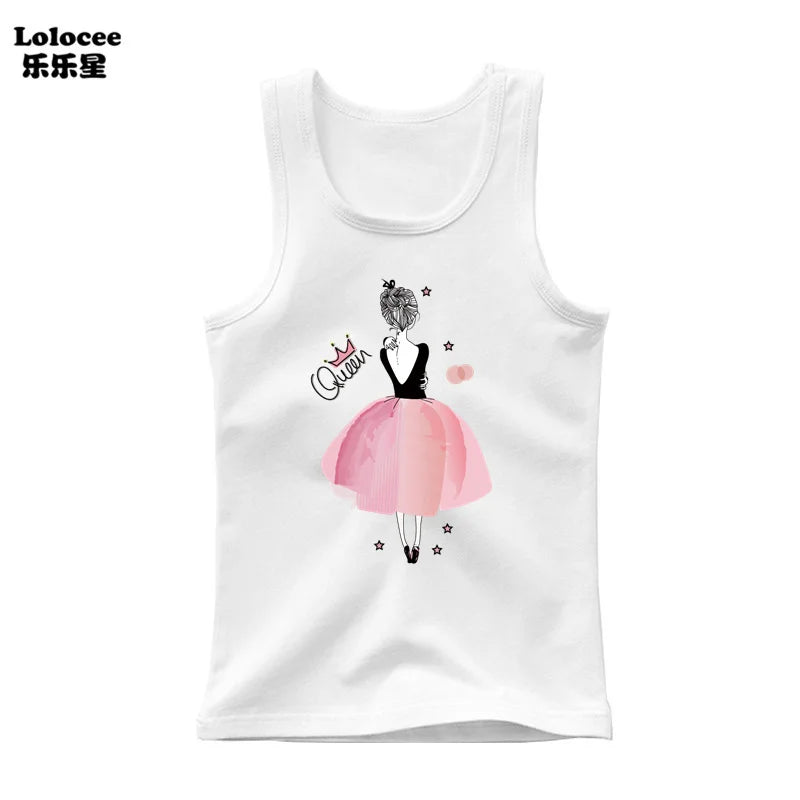 2023 New Girls Cute Singlet Underwear Princess Cotton Tank Tops Cartoon Kawaii Girl Print Sleeveless Shirt