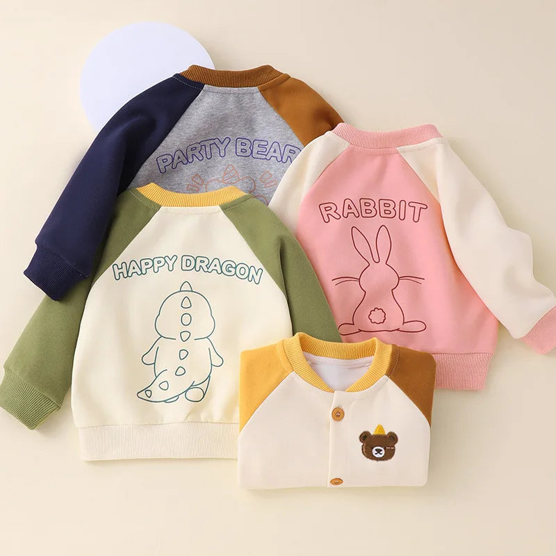 Infant Baby Boy Baseball Uniform Spring Autumn Raglan Sleeve Toddler Boy Jacket V-collar Cartoon Spliced Kid Girl Outerwear Coat