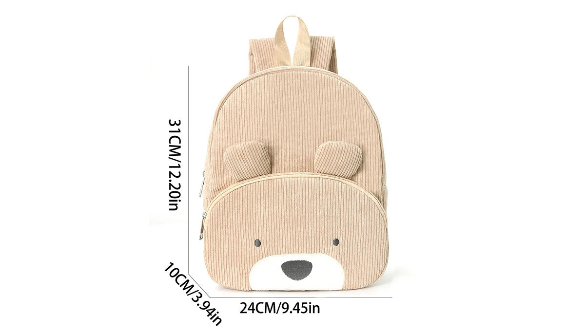 Customized Name Toddler Backpack Cartoon Bear Corduroy Large Capacity Backpack Embroidered Name Backpack Plush Bag