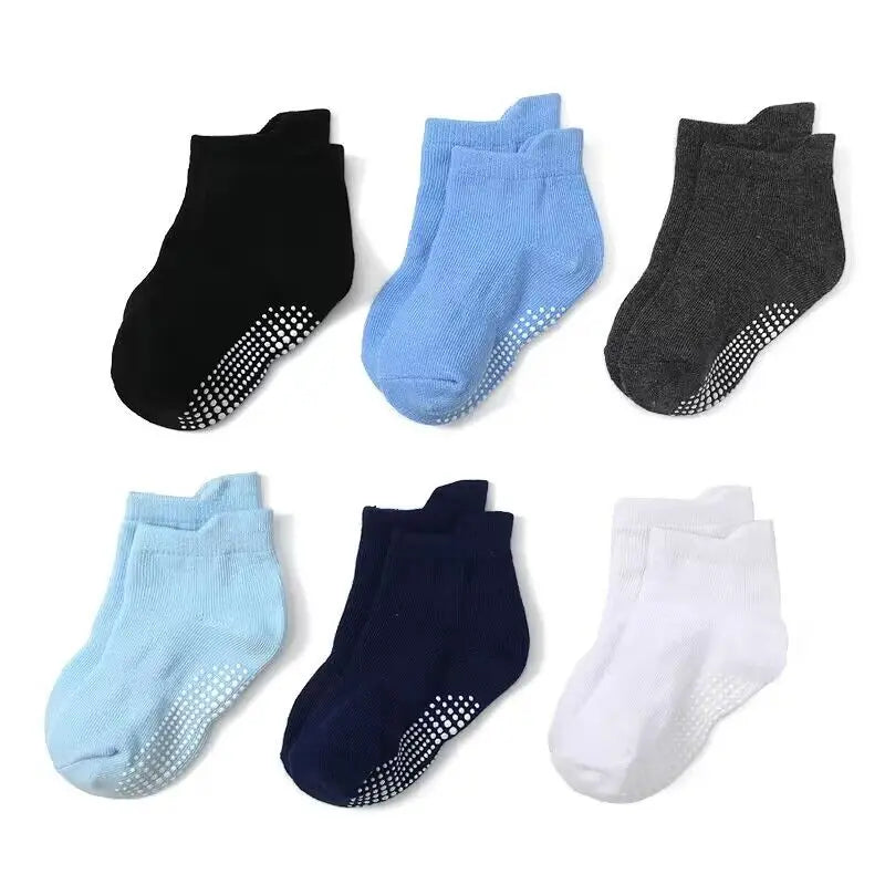 6 Pairs/lot Cotton Sock with Rubber Grips Children's Anti-slip Boat Socks Non-slip Socks for Boys1-7Years