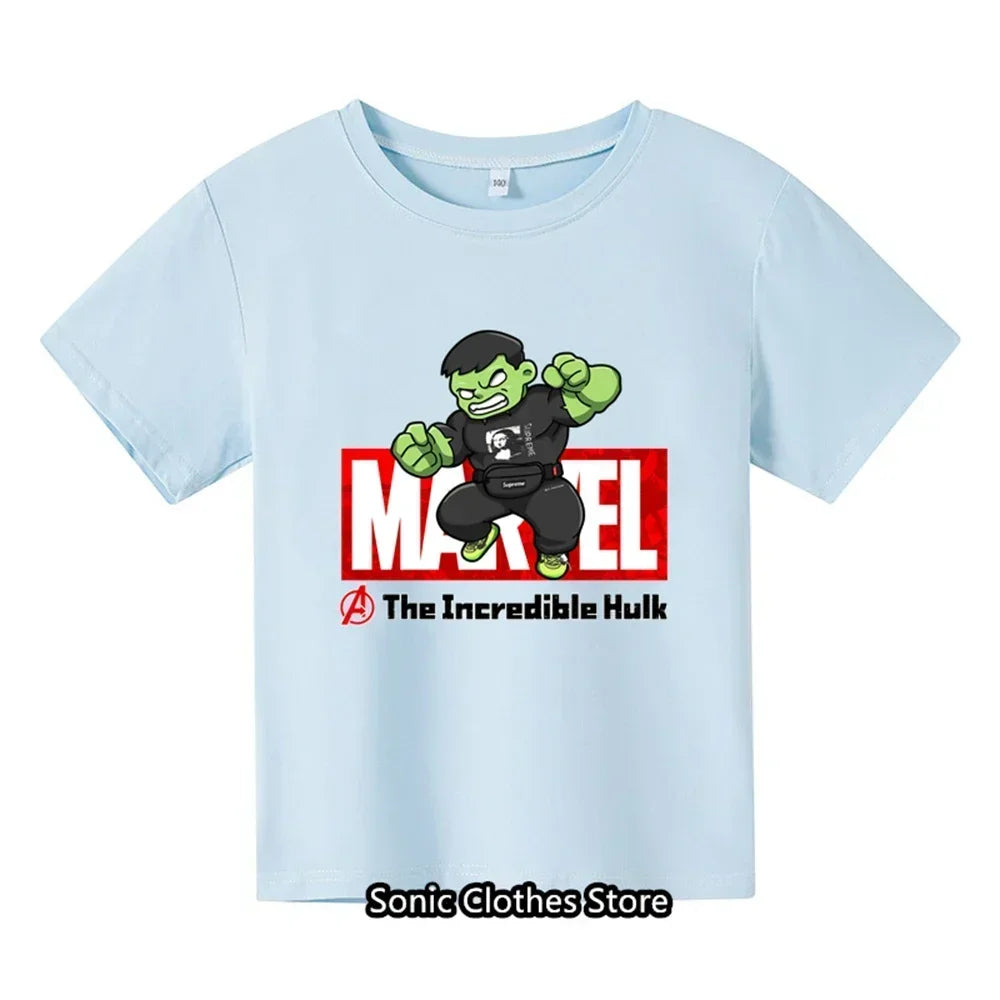 2024 New Green Giant Cartoon Pattern Boys and Girls Children's Printed T-shirt Children's Summer Fashion Short sleeved T-shirt