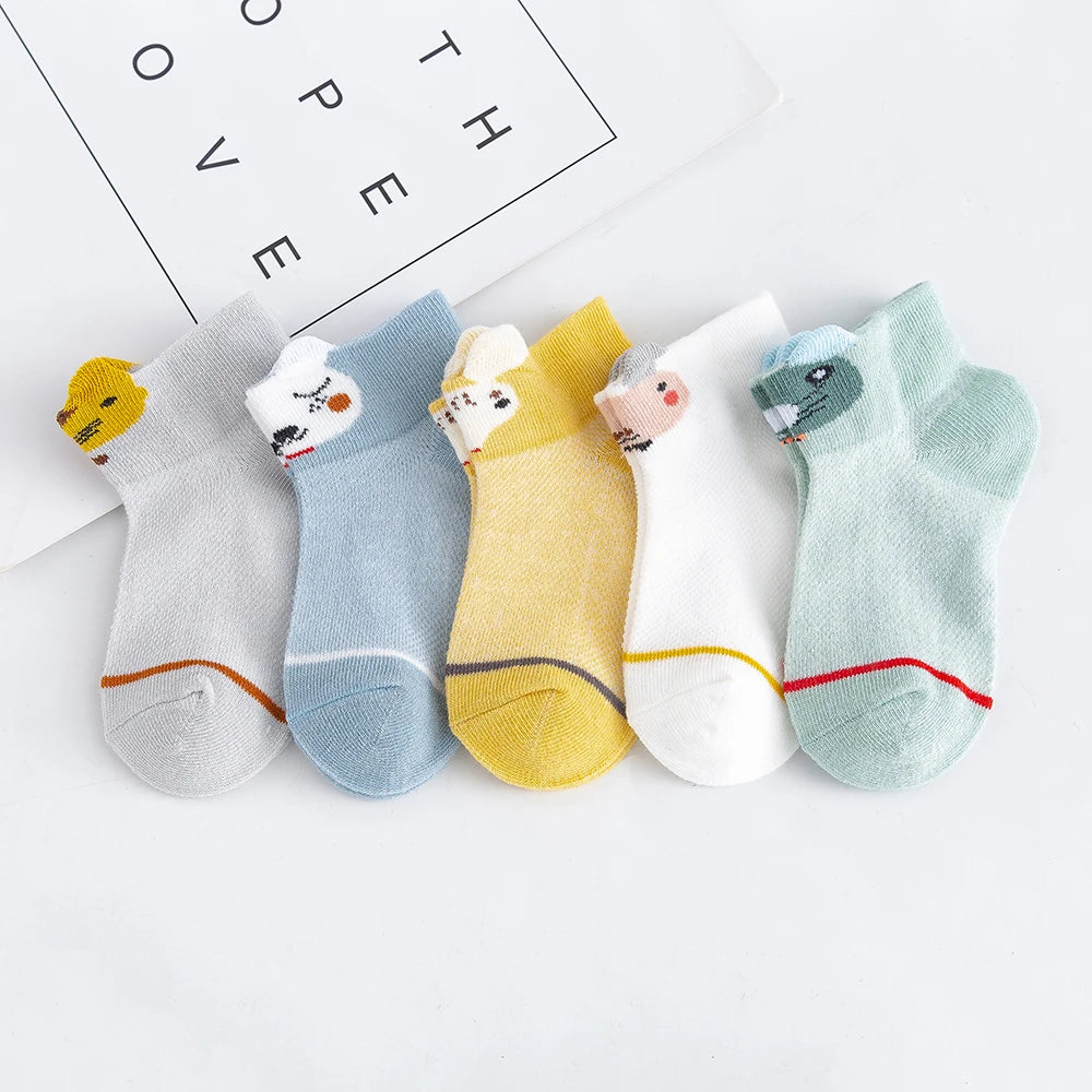 5Pairs/lot 0-2Y Baby Socks Summer Cotton 3D Cartoon Animal Kids Socks Girls Mesh Cute Newborn Boy Toddler Socks Baby