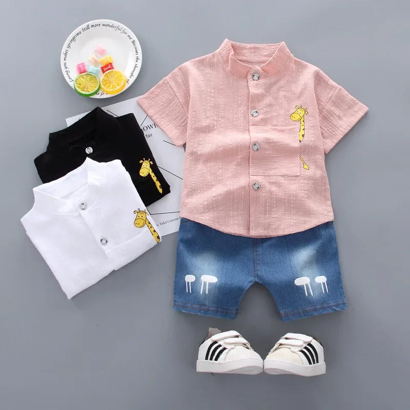 Baby Boy Clothes Summer Short-sleeved Cotton Boy Suit Cartoon Giraffe T-shirt Shorts 2pcs/sets Kids Casual Outfits Clothing 0-4Y