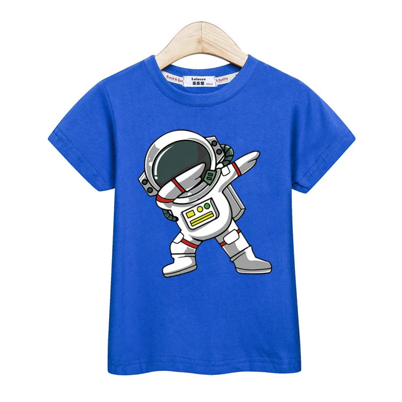 2024 New Spaceship T-shirt Baby Boys Short Sleeved Tops Children Summer Cartoon Shirt 3-14T