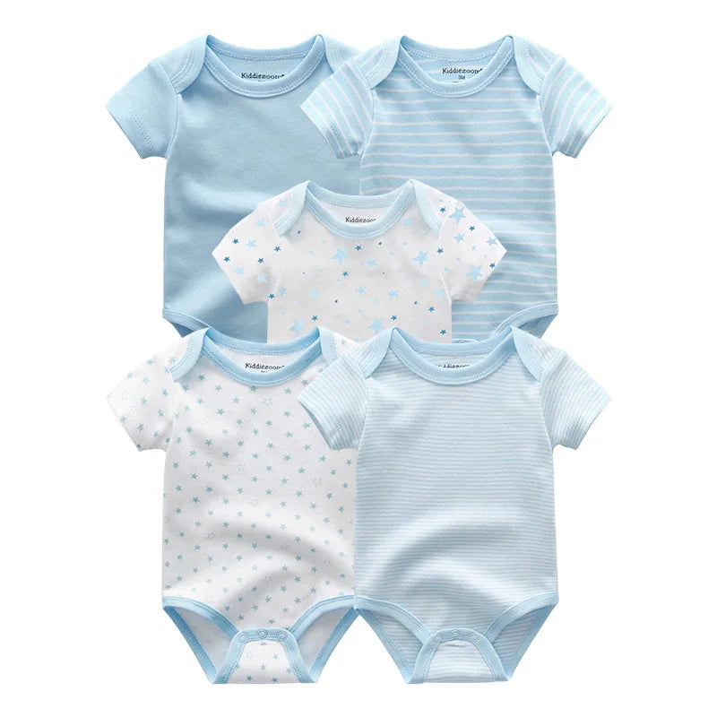 Unisex 5Pieces Newborn Bodysuits Cotton Baby Girl Clothes Set Summer Print Baby Boy Clothes Cartoon Sleeveless Solid Color Bebes