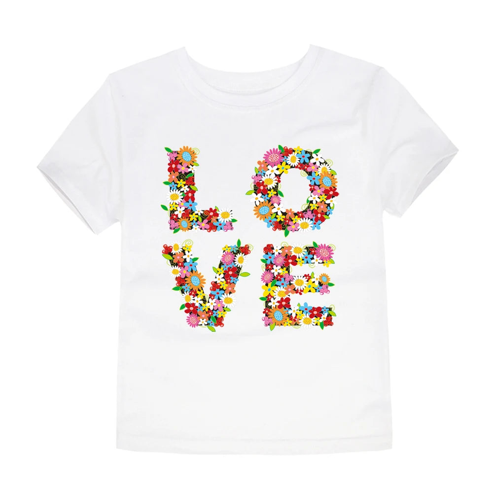 100% Cotton Toddler Girl T Shirt 2 to 3 4 5 6 7 8 9 10 11 12 13 14 Years Pink White Tshirt Flower Print Teenage Girls Tee Shirts