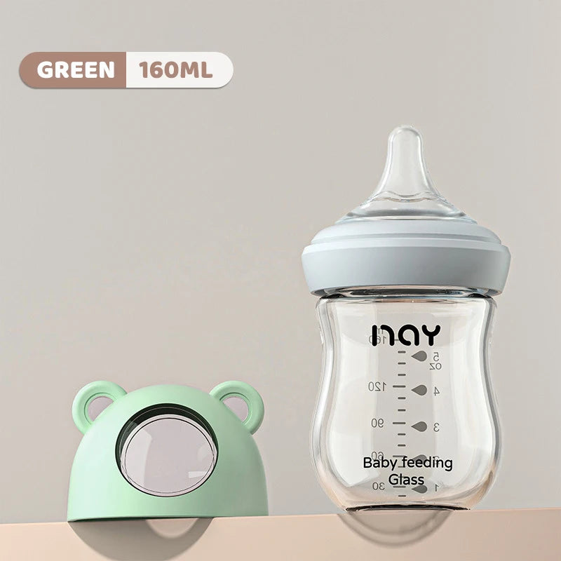 0-3 Month Glass Bottle Newborn Glass Feeding Bottle Wide Caliber Anti-flatulence Nursing Anti-Choke Baby Bottle Infant BPA Free