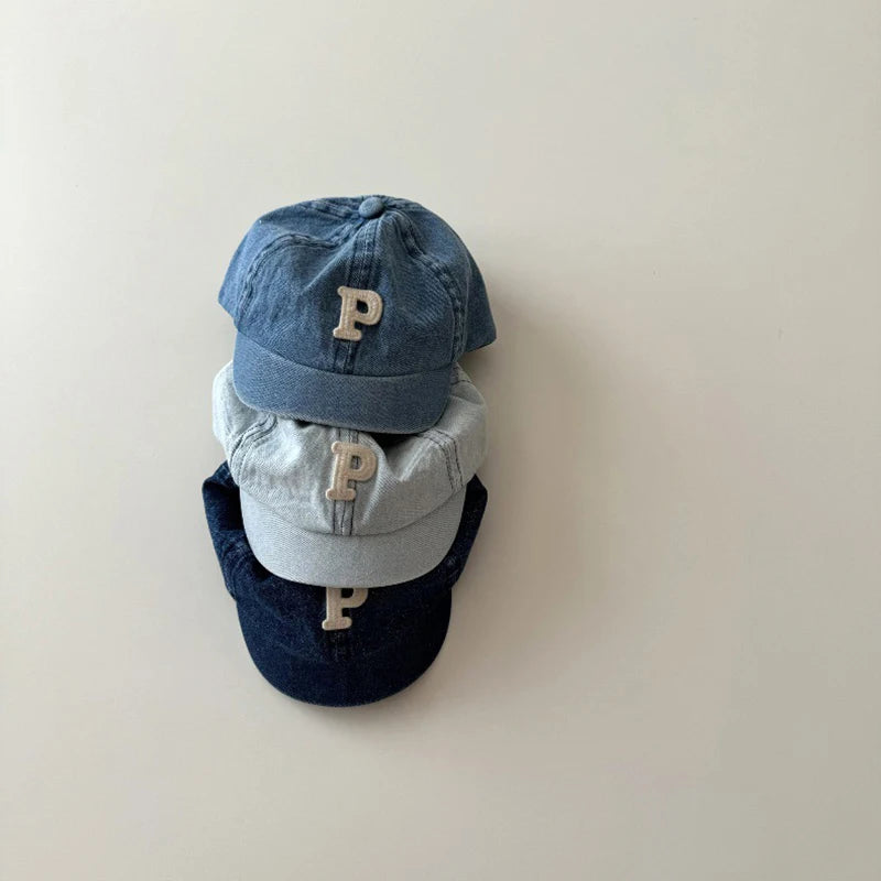 Retro Denim Baseball Cap for Baby Letter Short-brim Sun Hat Summer Adjustable Kids Boys Girls Peaked Caps