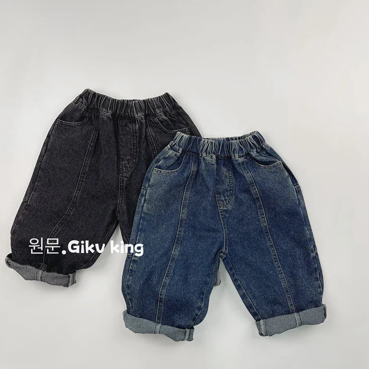 2025 Spring New Children Vintage Denim Trousers Toddler Boys Girls Loose Straight Leg Pants Kids Fashion Casual Versatile Jeans