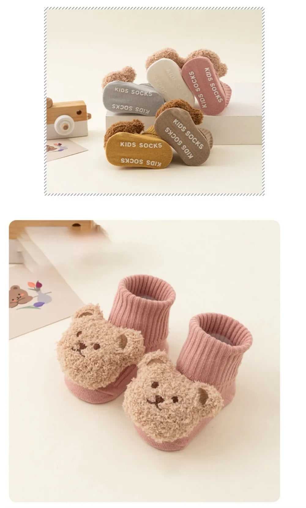 Cute Cartoon Bear Baby Socks for Boy Girl Winter Soft Cotton Anti Slip Soled Newborn Toddler Sock Kids Thicken Socken Warm Socks