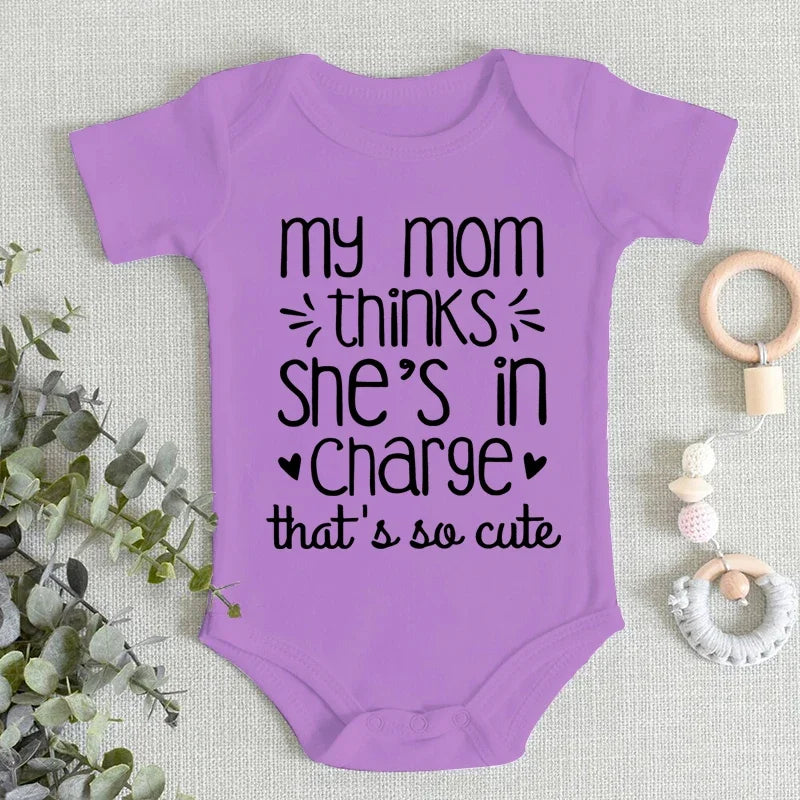 "My Mom Thinks She's in That So Cute" Newborn Baby Bodysuits Fashion Funny Baby Romper Girl Clothes Short Sleeve Infant Romper