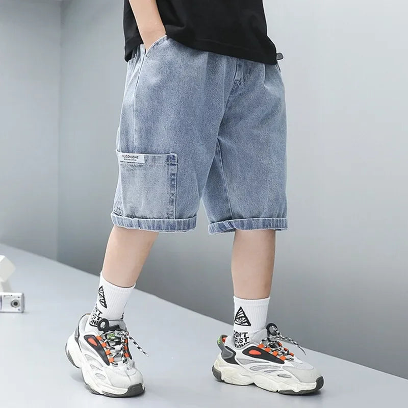 Fashionable Five-point Pants Trendy Kids Clothes Casual Capris Summer Thin Style Boys Jeans Shorts 2024 New