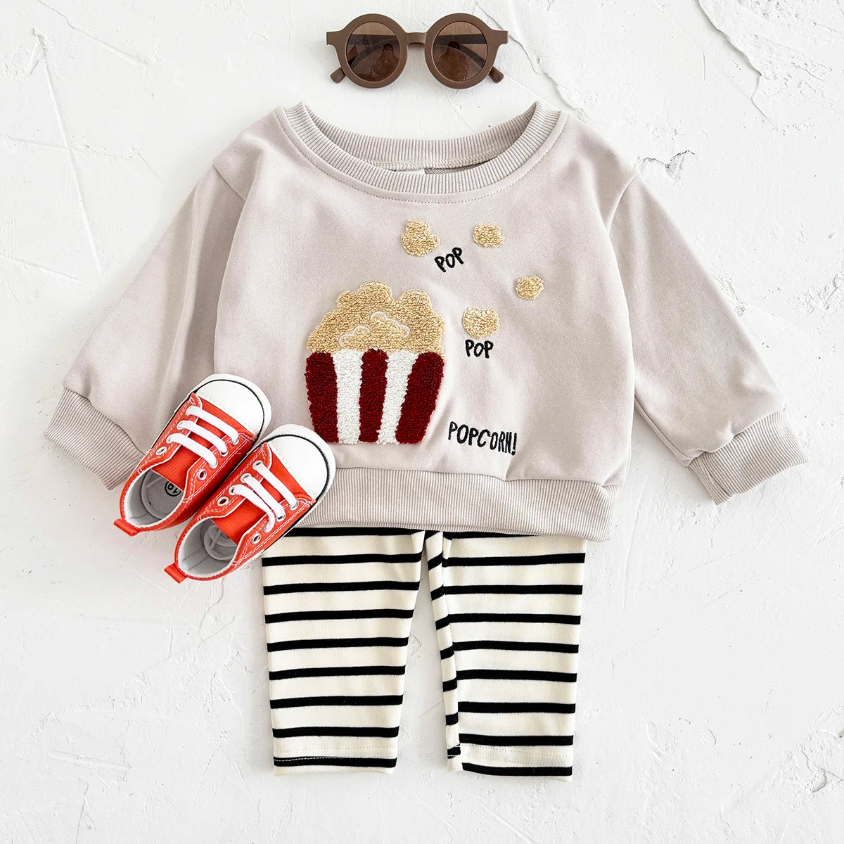 Baby Boy Clothes Cartoon Popcorn Infant Outfit Top Pants 2Pcs Autumn Long Sleeve Sweatshirt Newborn Girl Kids Children Clothing